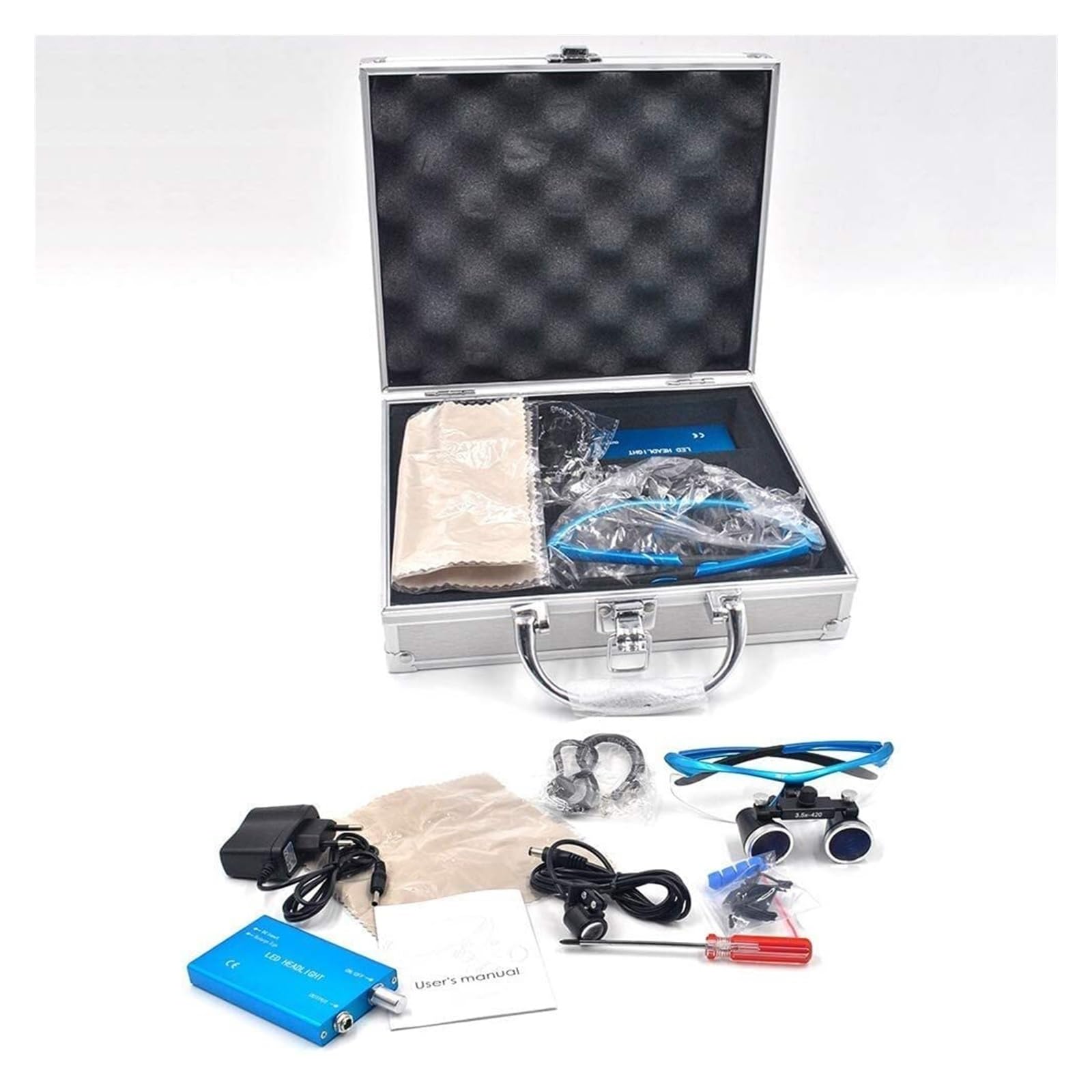 Lenti Ingrandimento 3.5X con LED Regolabile - Supporto Testa Ergonomico e Custodia Metallica per Odontoiatri, Chirurghi e Professionisti Medici