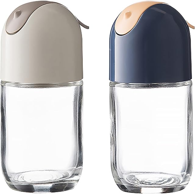 Greyoe Salt and Pepper Shaker Set, Salt and Pepper Shakers Glass, 2Pcs Salt and Pepper Shakers for Kitchen, Dining Table, Outdoor (Gray and Blue)