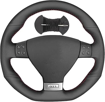 Car Steering Wheel Cover Microfiber Leather Stitch Wheel Wrap Fit for Volkswagen Golf 5 Mk5 GTI VW Golf 5 R32 Passat R GT 2005,Black