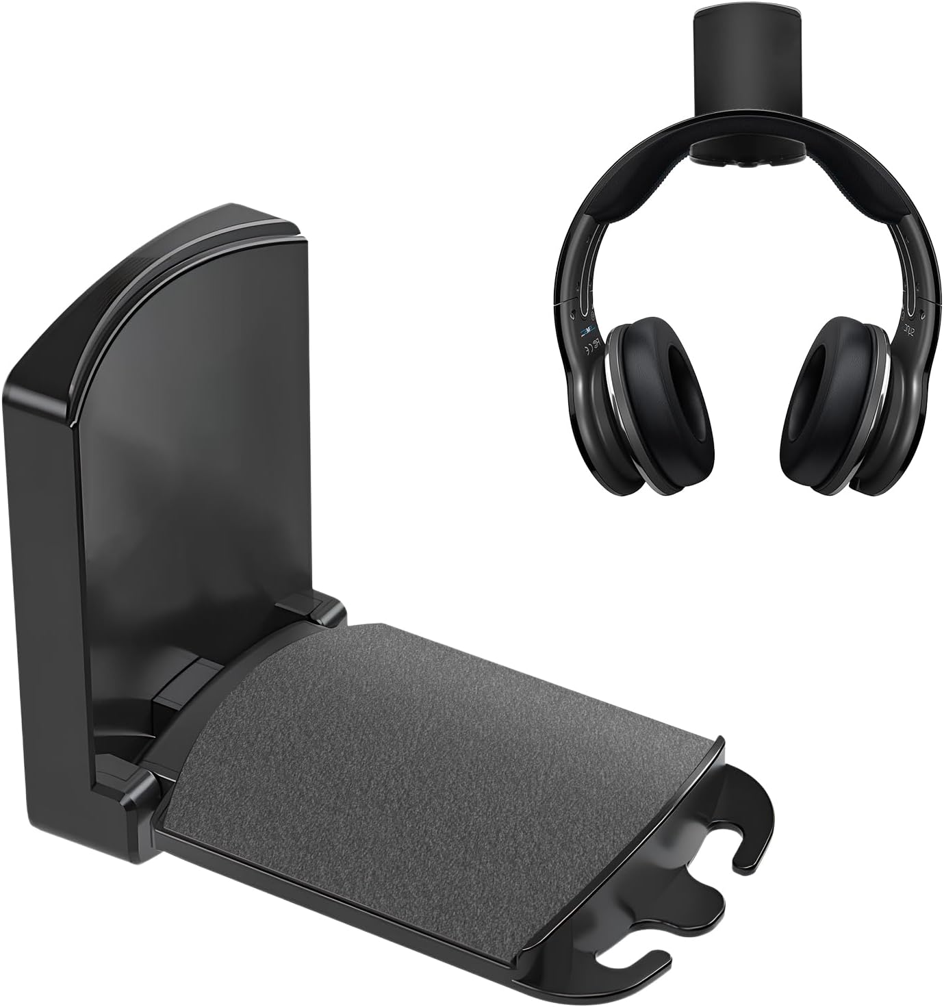 Universal Headphone Hook Stand Hanger with Wall Mount, Black, Foldable Headphone Stand, Desk Accessories, Durable Cable Management System