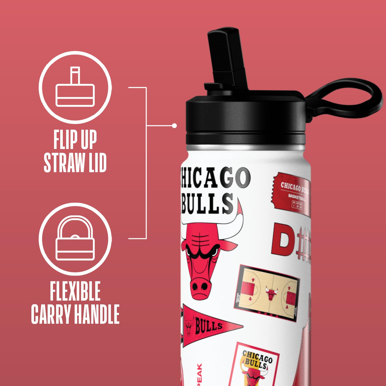 Hydrapeak NBA Offiziell lizenzierte Los Angeles Lakers Active Water Bottle mit Becherdeckel und Griff, wiederverwendbar, Edelstahl, doppelwandig, isoliert, Sportgeschenk