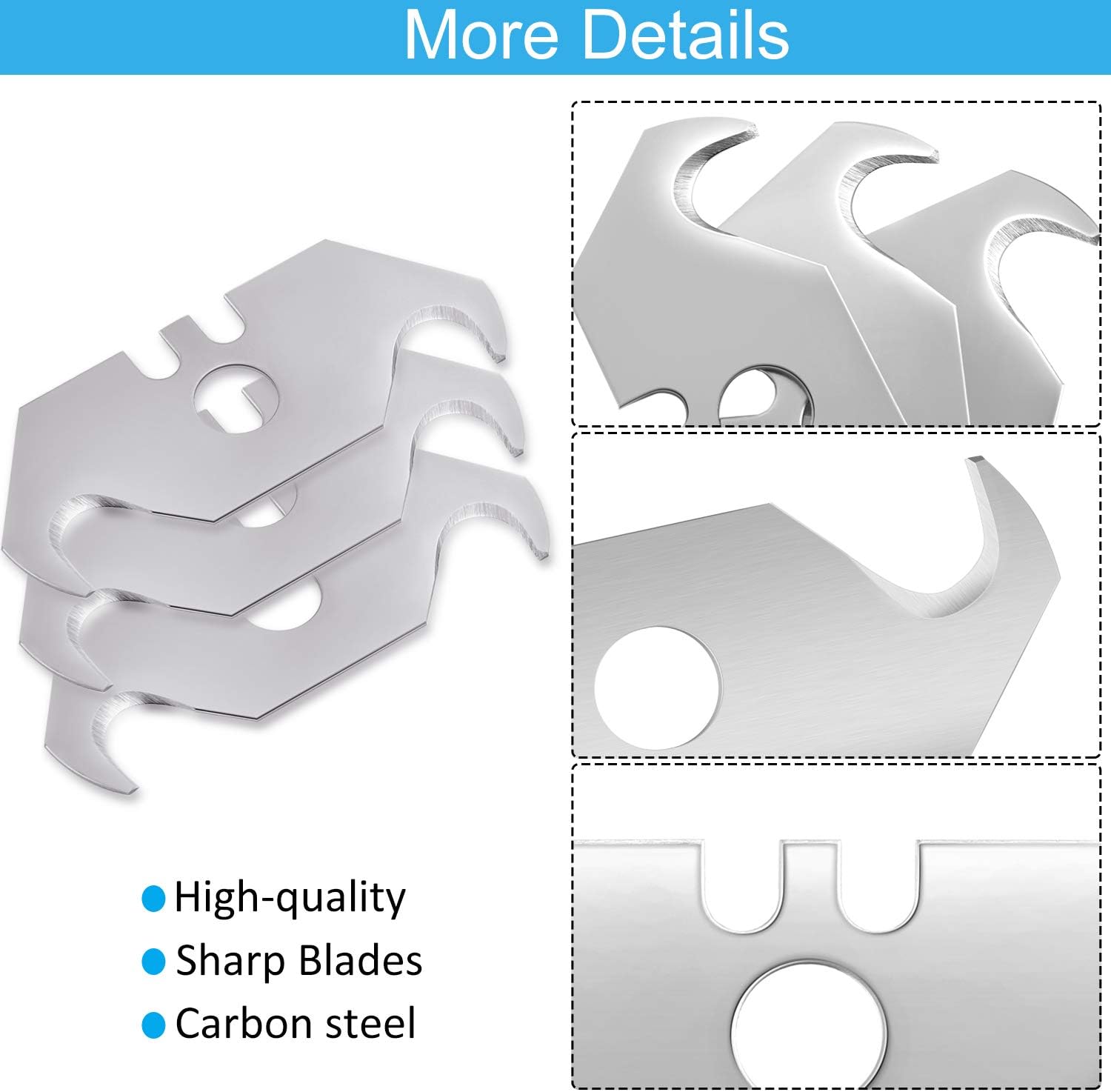Mudder Utility Hook Blades Steel Hook Razor Knife Blades for Roofing and Carpet with Plastic Box(90 Pieces)