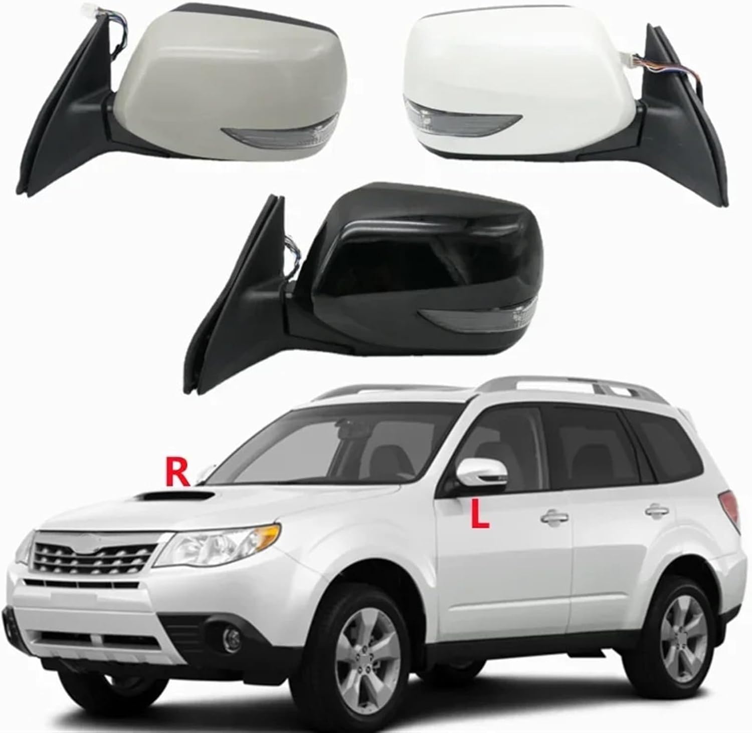 Compatible For Subaru For Forester 2011 2012 LHD Car Rearview Mirror Assy LED Turn Light Heated Folding Exterior Wing Door Side 9Pins(Unpainted Left L) (Pearl white Right R)