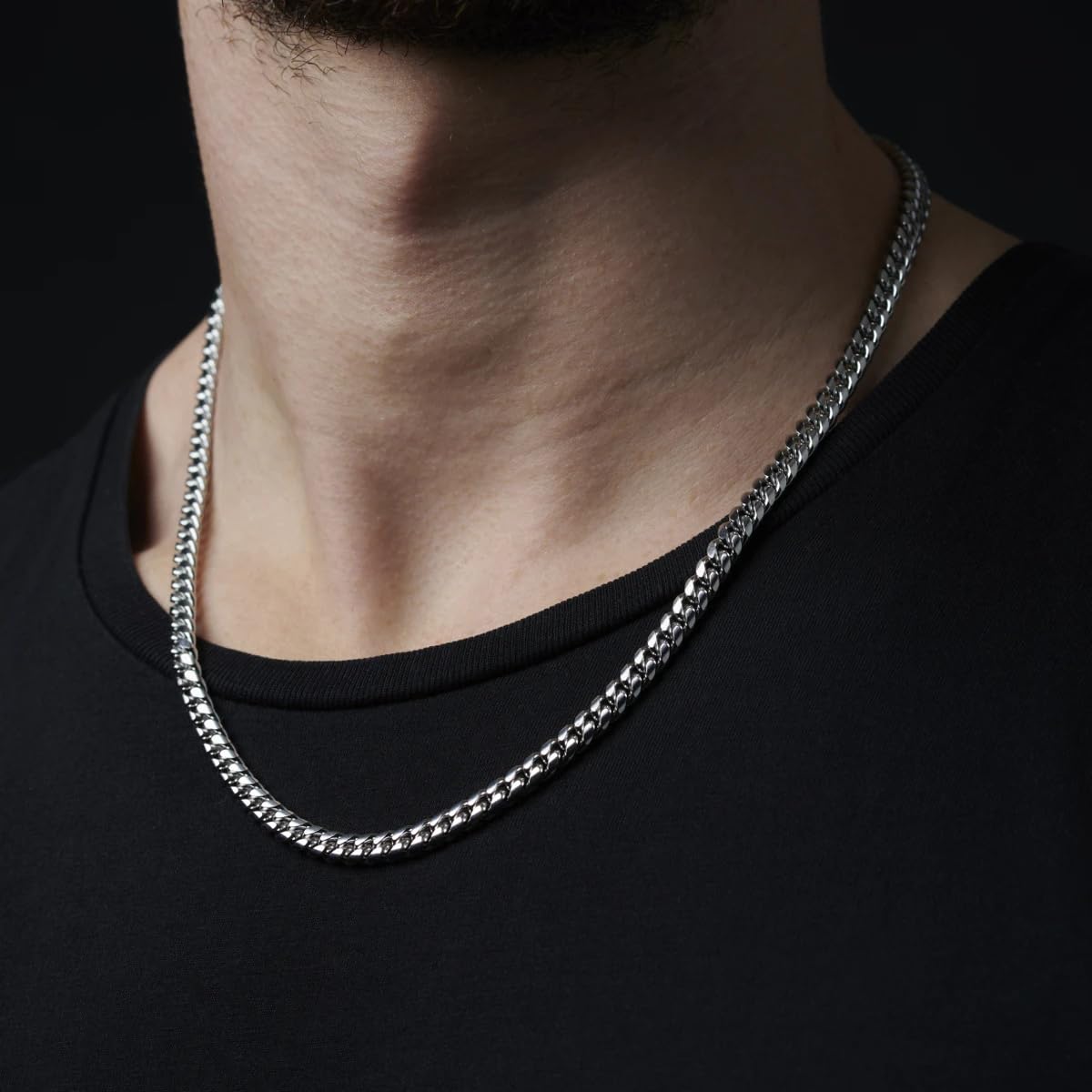 Set/Collana a catena cubana massiccia da 60 cm per uomo, catena in acciaio inossidabile placcata in oro 18 k. Fatto a mano. Regalo. Gioielli da uomo (Oro/Argento/Nero 7mm)