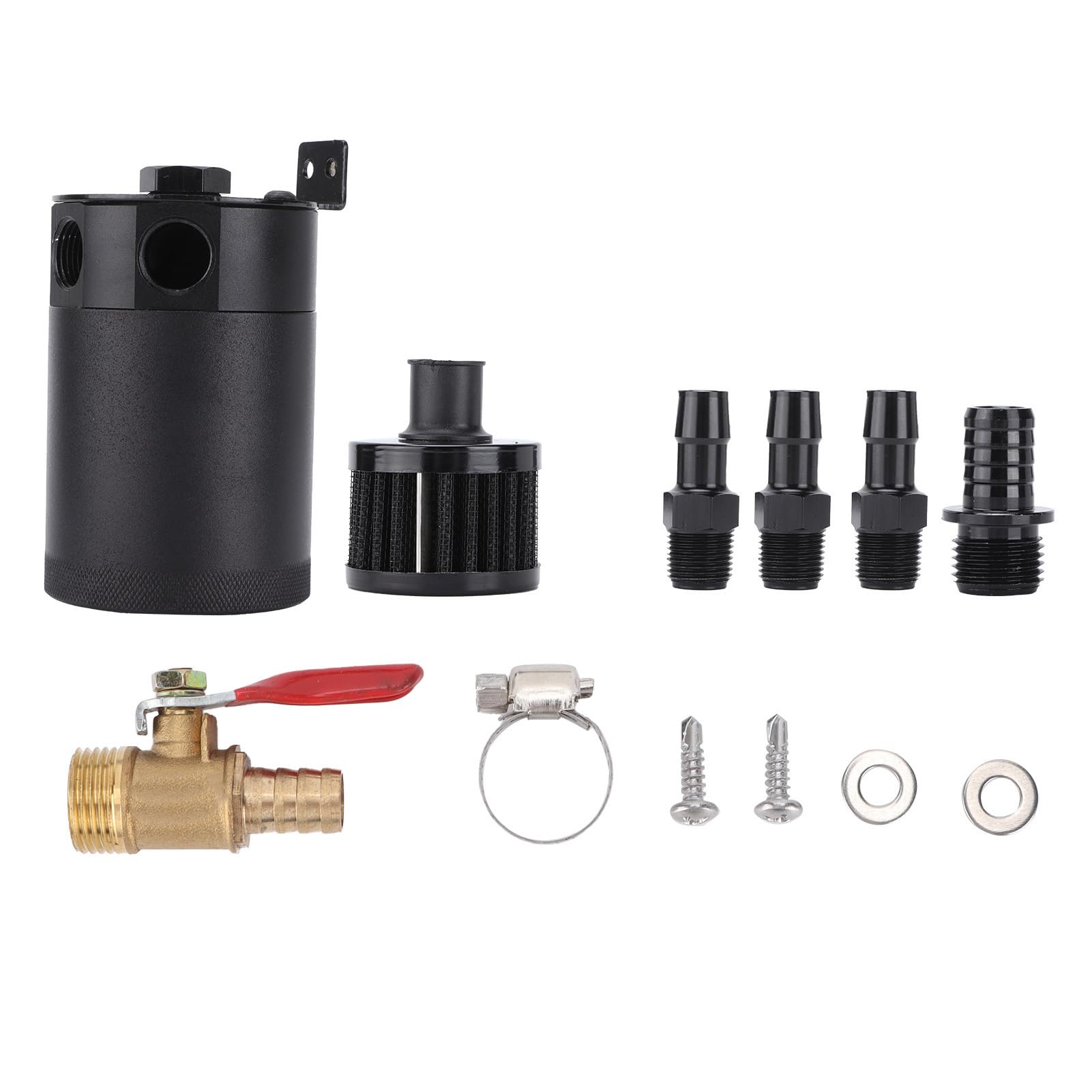 Raccolta Vapori Olio 3 Porte Oil Can Oil Catch Oil Separator in Lega di Alluminio Universale 10mm 15mm con Valvola e Filtro Aria per Sistema Recupero Vapori Auto