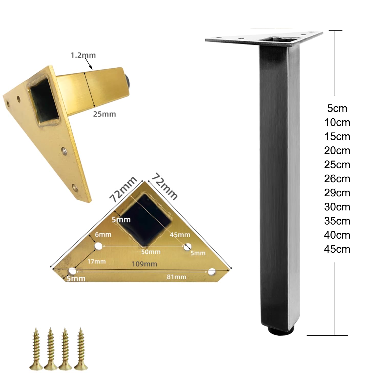 4 Piezas Patas para Muebles Altura Regulables,Pies Ajustables,Piernas para Mesas de Acero Inoxidable,para Muebles Escritorios Sofá Estantes Gabinete,con Tornillos (40cm,Negro-A)
