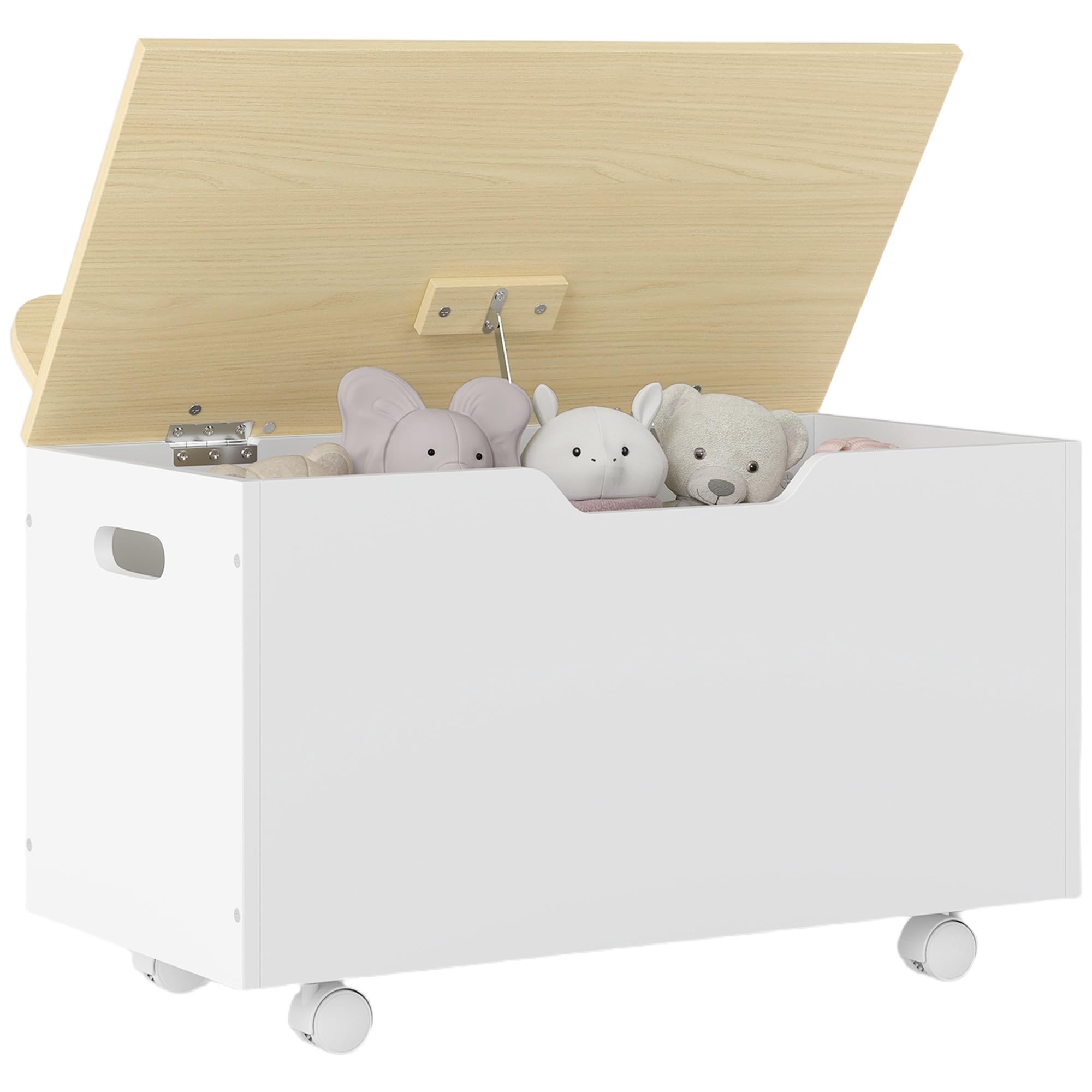 Aiyaplay White Toy Box With Lid, Toy Chest With Wheels And Safety Hinges For Kids, Toddler Storage Organiser For Playroom, Bedroom, Living Room,