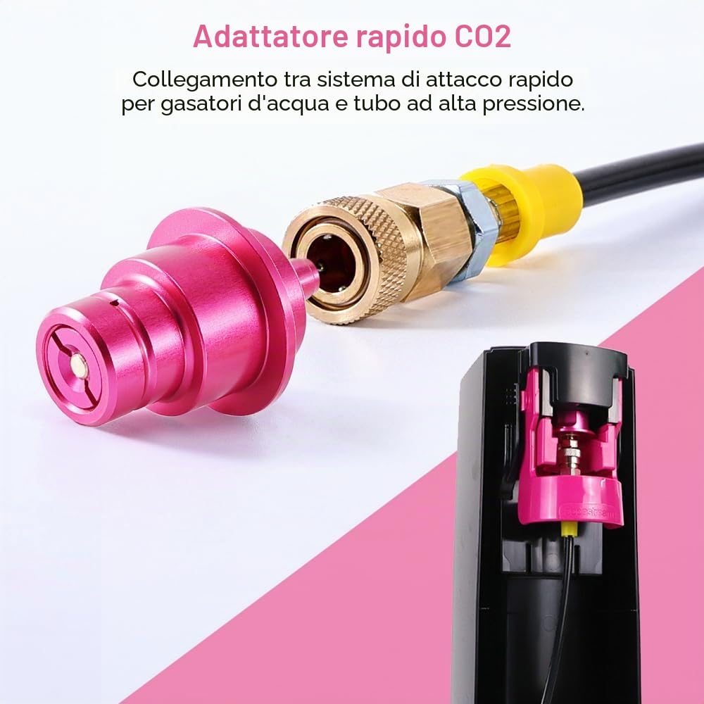 Co2 Adattatore tubo ad alta pressione 1,5 m con manometro, compatibile con Duo, Crystal 3.0, Gaia, Art e Terra, supporto per bombola di gas Co2 più grande con blocco di