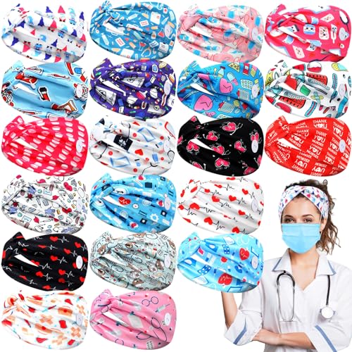 Jexine - Jexine 20 Pcs Nurse Headbands for Women Wide Nursing Headband with Button for Mask Cna Accessories Work Non Slip Ear Protection Christmas Nurse Gifts Vet Pediatric Dental Doctor Medical Scrub Hairband