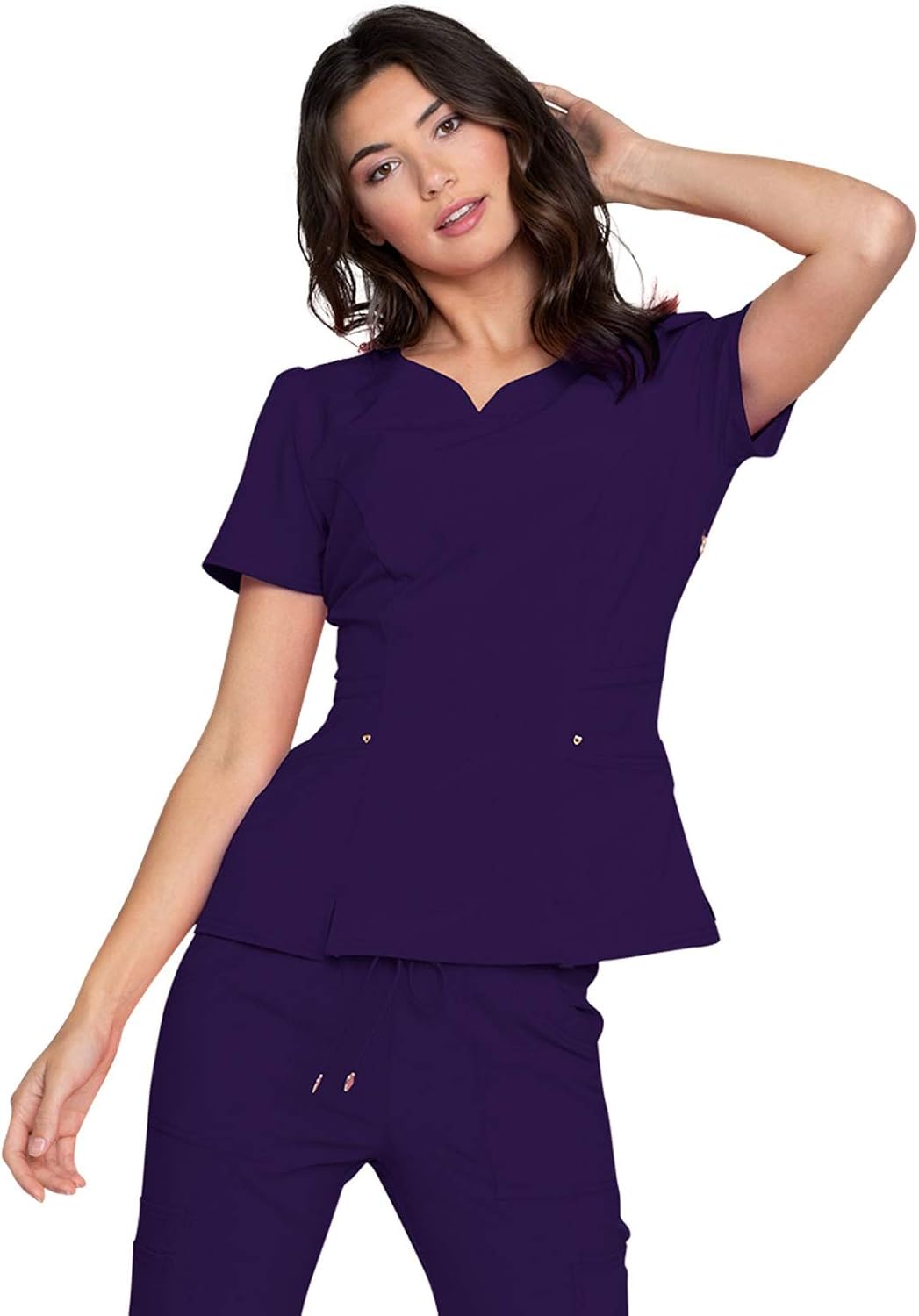 HeartSoul Womens Scrubs, V,Neck Peplum Top, Love Always Performance Fabric HS670 XX-Large Eggplant
