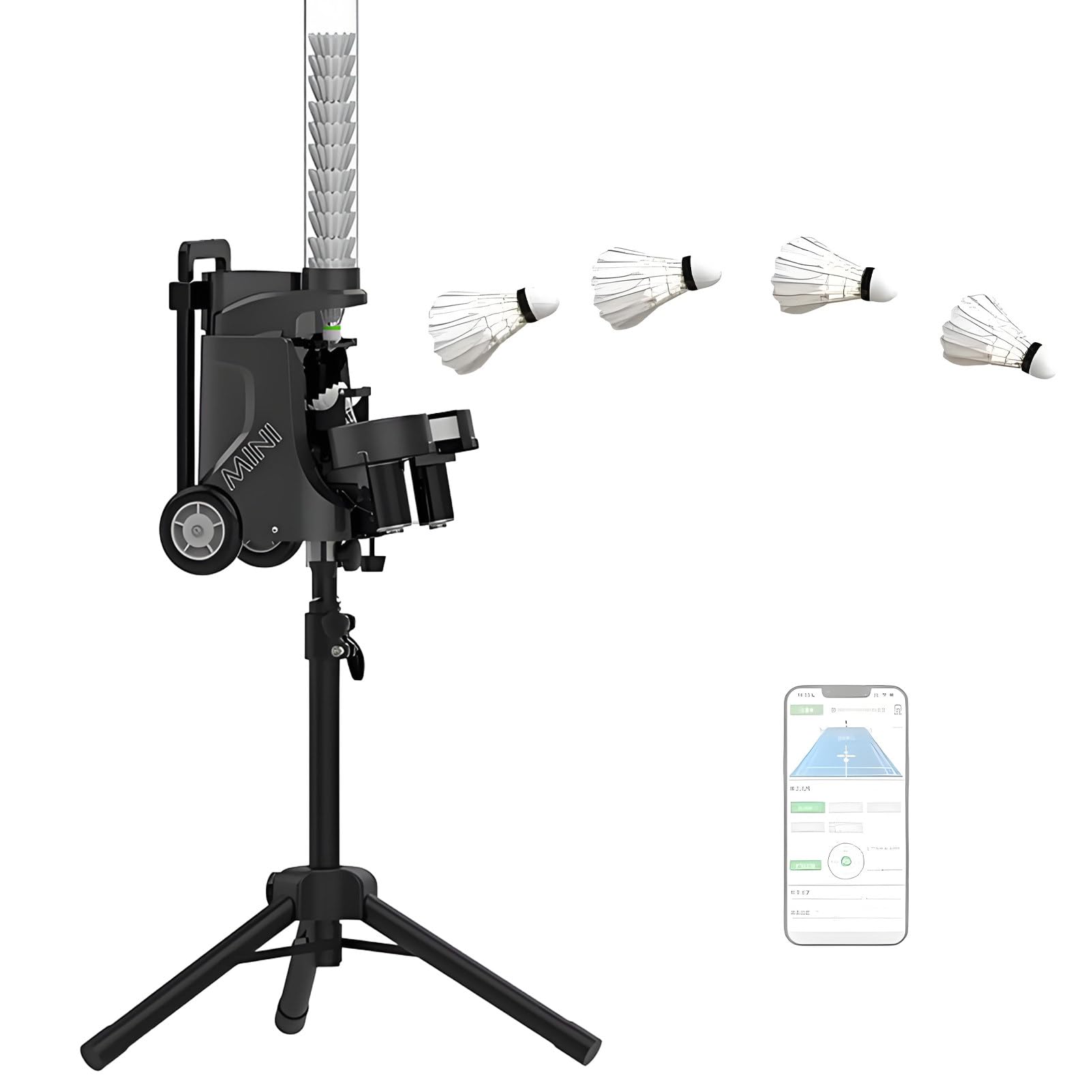 DNEPEI Adjustable Badminton Serving Machine,Adjustable Height & Elevation, Simulate Clears Drops Smashes, Automatic Shuttlecock Feeder for Footwork Training PB-MINIPro
