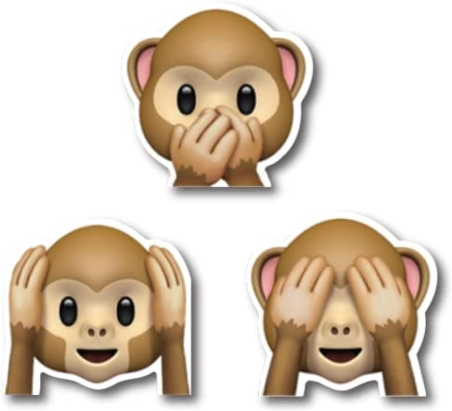 Magnet Me Up Three Wise Monkeys See No Evil, Hear No Evil, Speak No Evil Emoticon Magnet Decal, 3 PK, Cute Self-Expression Decorative Magnet For Car, Truck, Refrigerator, Or Any Other Magnetic Surface