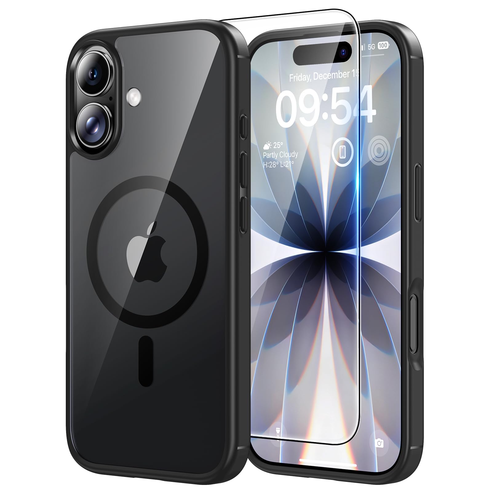 TAURI Cover per iPhone 17 con Pellicola in Vetro Temperato,[Compatibile con MagSafe] Magnetica Custodia per Sottile Anticaduta - Nero