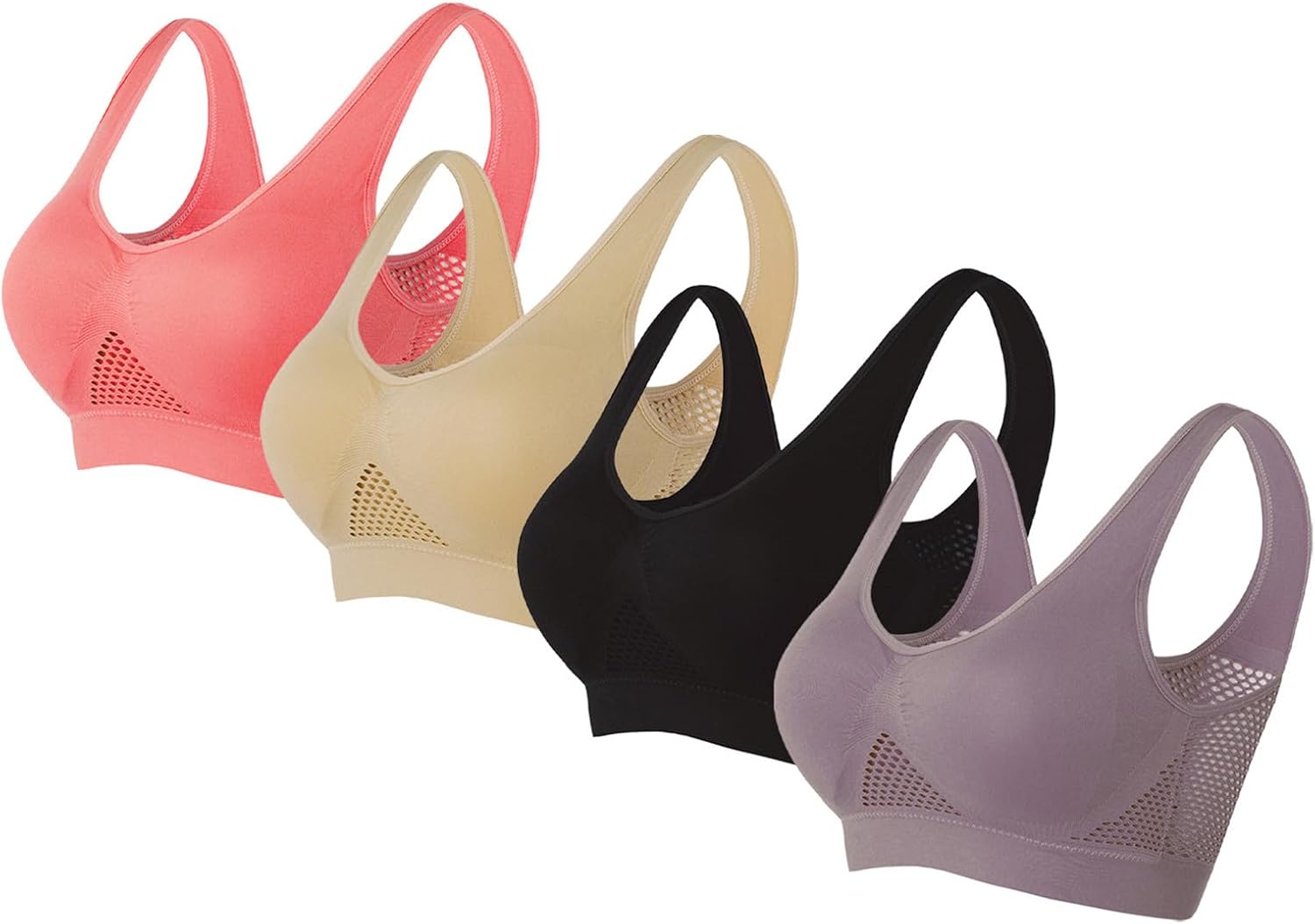 Sports Bras for Womens High Support Seamless Breathable Bralettes Full Coverage No Underwire Mesh Sheer Bras(5-Multicolor,XX-Large)