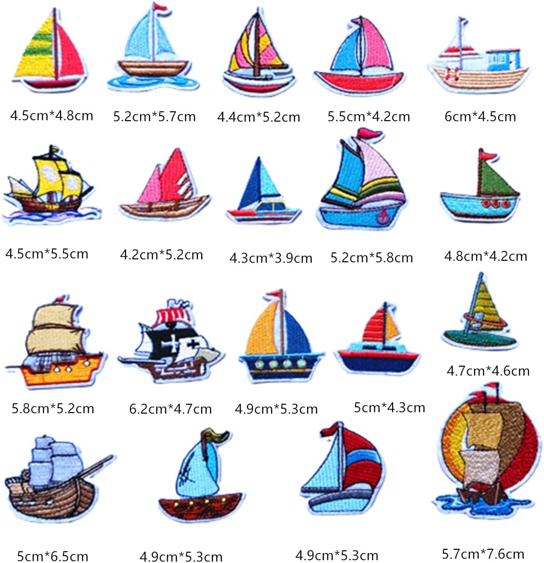 19 Pcs Sailboat Ship Boat Patches Set Iron on Sew on Vessel Ocean Sailing Boat Embroidered Applique for Kids DIY Accessories