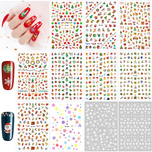 Konsait 870+pcs Christmas Nail Sticker Peel and Christmas Self-adhesive 3D Nail Decals?Santa Snowflake Holiday Nail Stickers for Kids Women Girls Nail Decorations, Christmas Party Favor Supplies