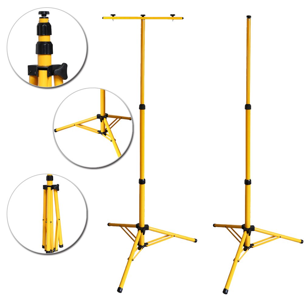 Trípode para Focos de Construcción LED - Telescópico, Altura Ajustable, Color Amarillo