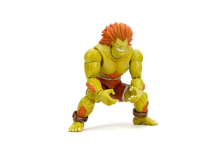 Jada Street Fighter II Blanka Deluxe Action Figure - 1:12 Scale, Highly Articulated, Interchangeable Hands & Head, Electric Thunder Accessory - 7" Tall, Video Game Collectible