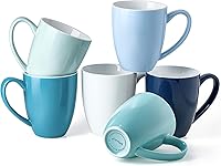 Mfacoyisalifestylebrand Porcelain Coffee Mugs Set of 6, 13oz Ceramic Cups with Sturdy Handles, Blue Assorted Colors, Dishwasher Microwave Safe Gift Set