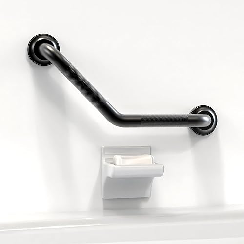 Miniatura 9 de Barra de agarre en ángulo de 1-14 x 16 pulgadas para montaje de pernos con agarre moleteado, ayuda de movilidad de baño, compatible con ADA, soporte