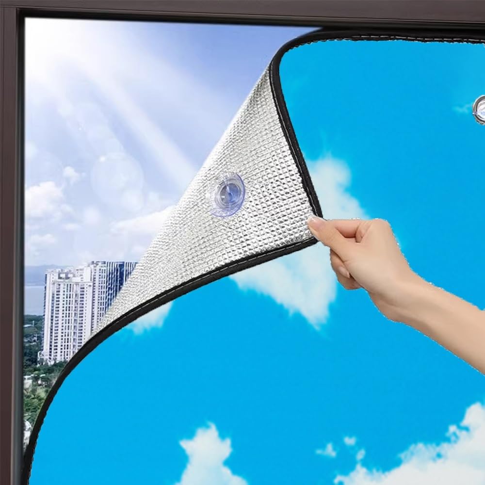 Reflektierende Hitzeschutz-Fensterfolie, 7 mm Aluminiumisolierung, Sonnenschutz und Sichtschutzfolie für den Innen- und Außenbereich (110 x 180 cm),