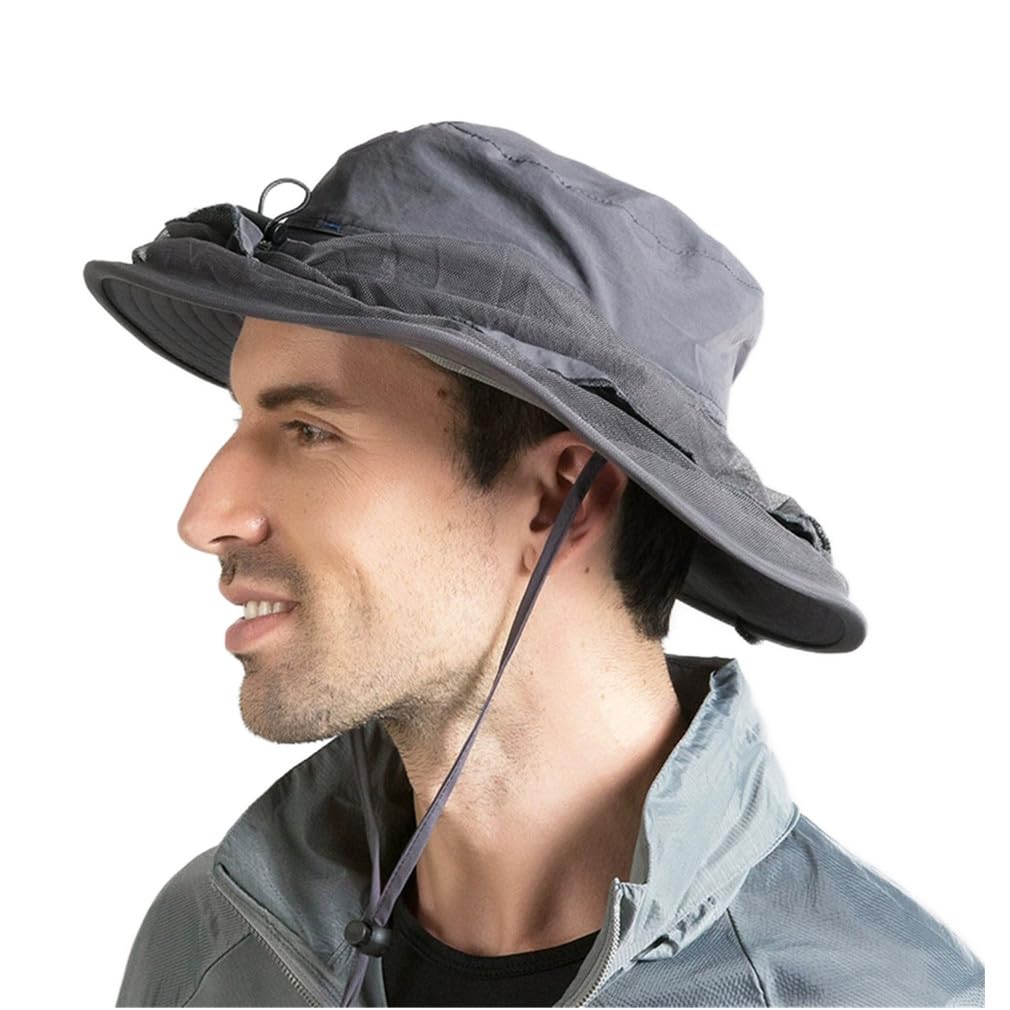 Head Net Hat for Men Women Safari Sun UV Protection Hat with Netting Net Mesh Bug Cap Outdoor Fishing Hiking Gardening Bucket Dark Gray