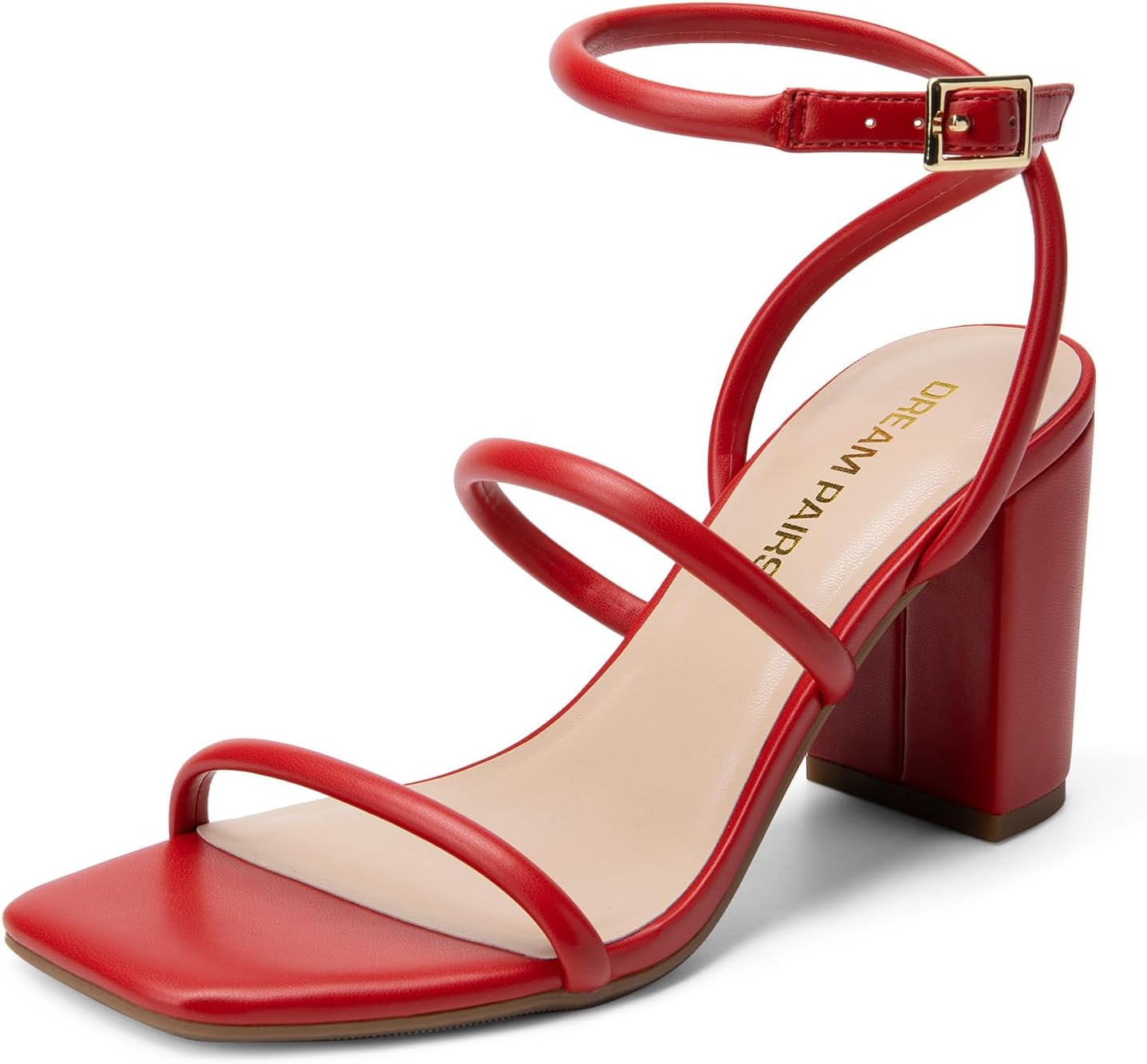 DREAM PAIRS Women Heels Chunky Square Open Toe Strappy Ankle Strap Block High Heeled Sandals for Dressy Wedding Comfortable Shoes