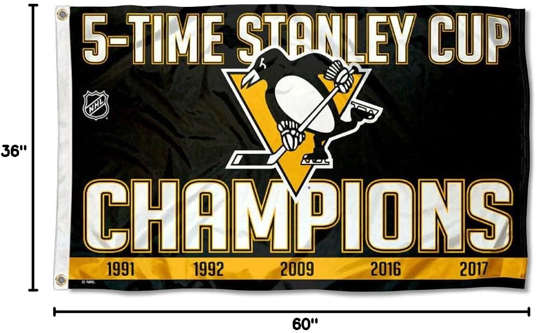 Pittsburgh Penguins 5 Time Stanley Cup Champions Flag