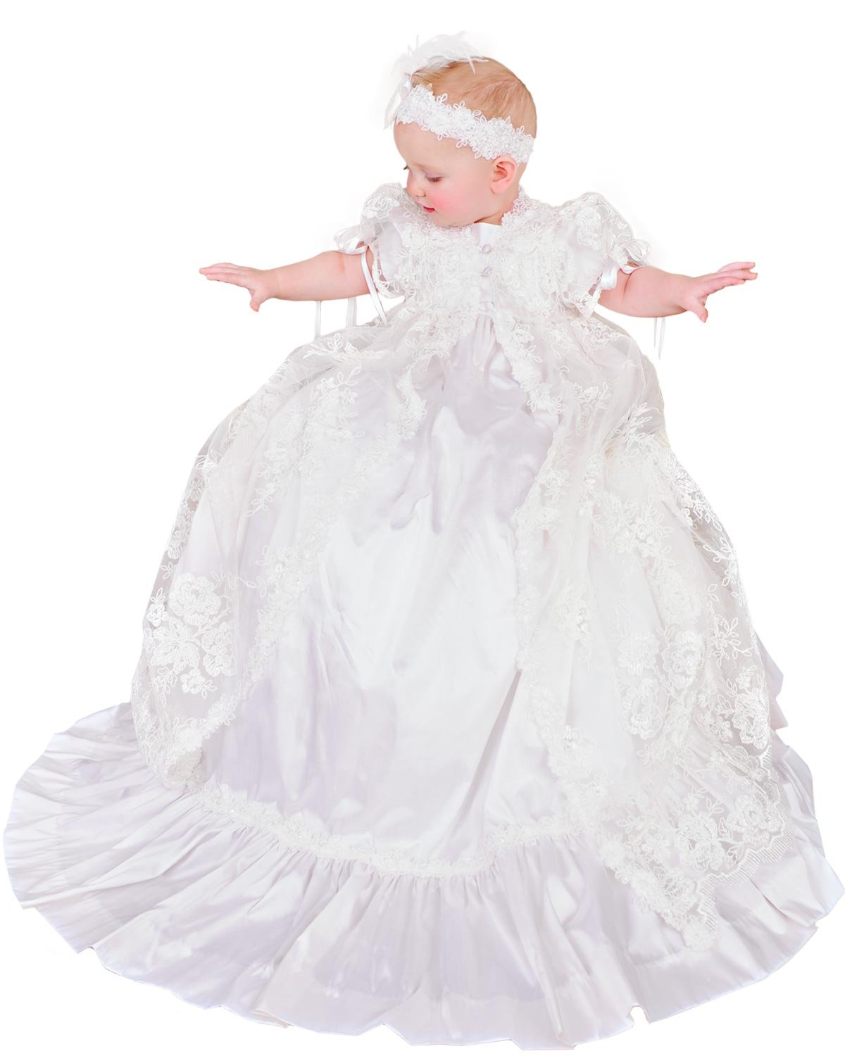 Sophi Silk and Lace Christening or Baptism Gown for Girls, Made in USA
