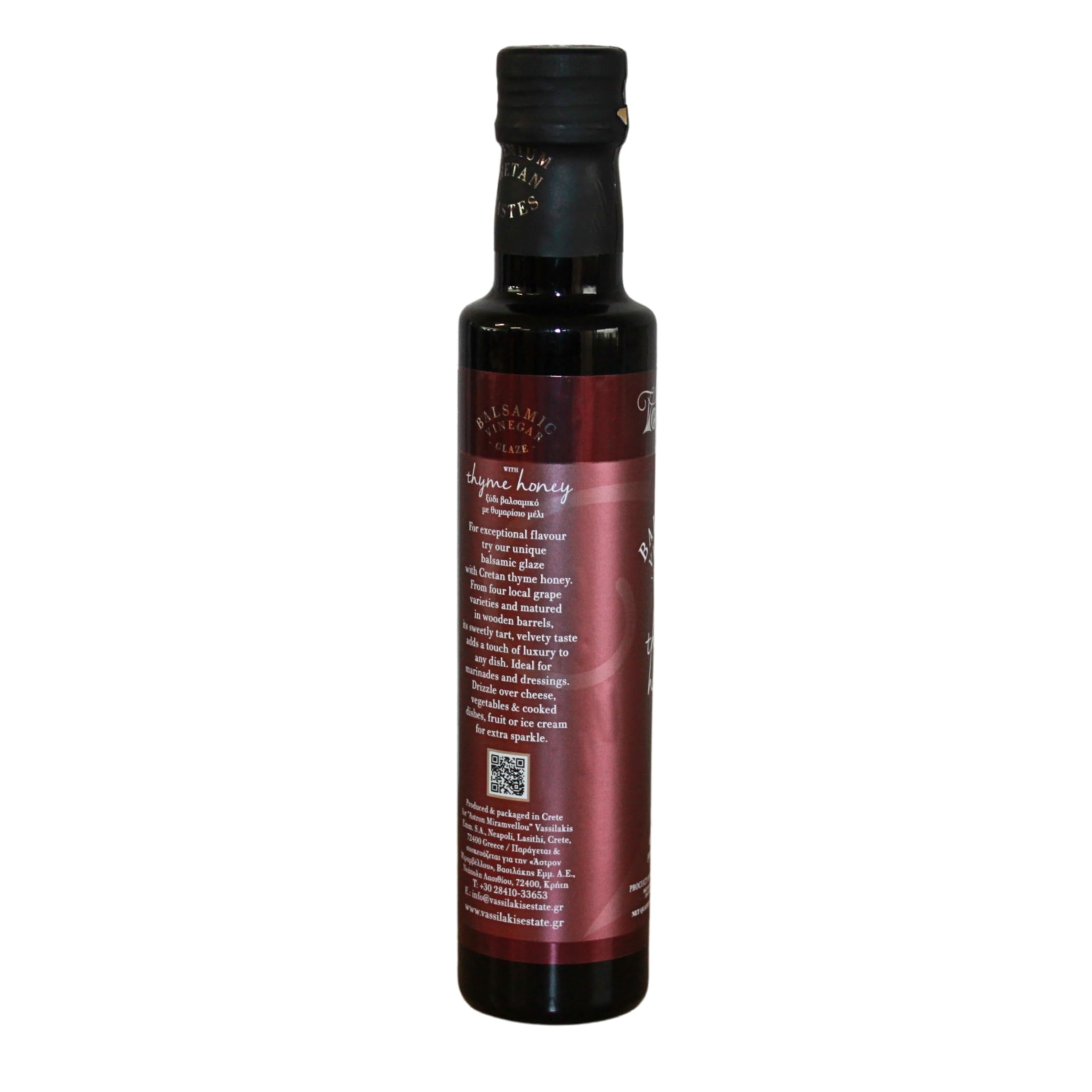 Vassilakis Estate – Vinagre Balsámico Griego con Miel de Tomillo – Botella de 250 ml