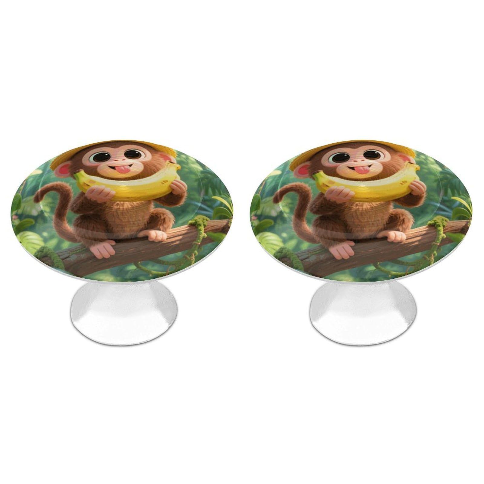 Vstadank Style Cute Monkeys Drawer Pulls Round Cabinet Knobs Modern Stainless Steel Door Handle Sturdy Cabinet Handles Closet Door Pulls Drawer Knobs For Most Furniture Pull 2Pcs