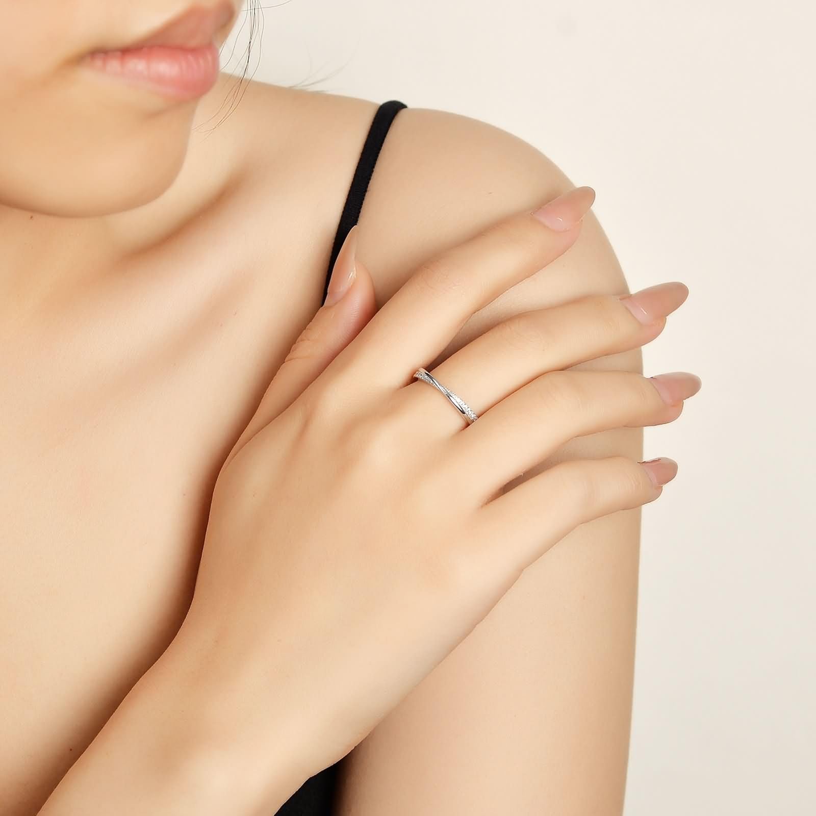 Anillo de oro para mujer, oro blanco, alianzas delicadas con diamantes, anillos de boda de oro auténtico para mujer