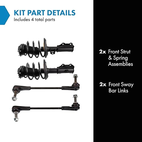 Miniatura 1093 de TRQ Kit de suspensión delantera, conjunto de amortiguadores y resortes, barra estabilizadora, enlace estabilizador compatible con Chevrolet