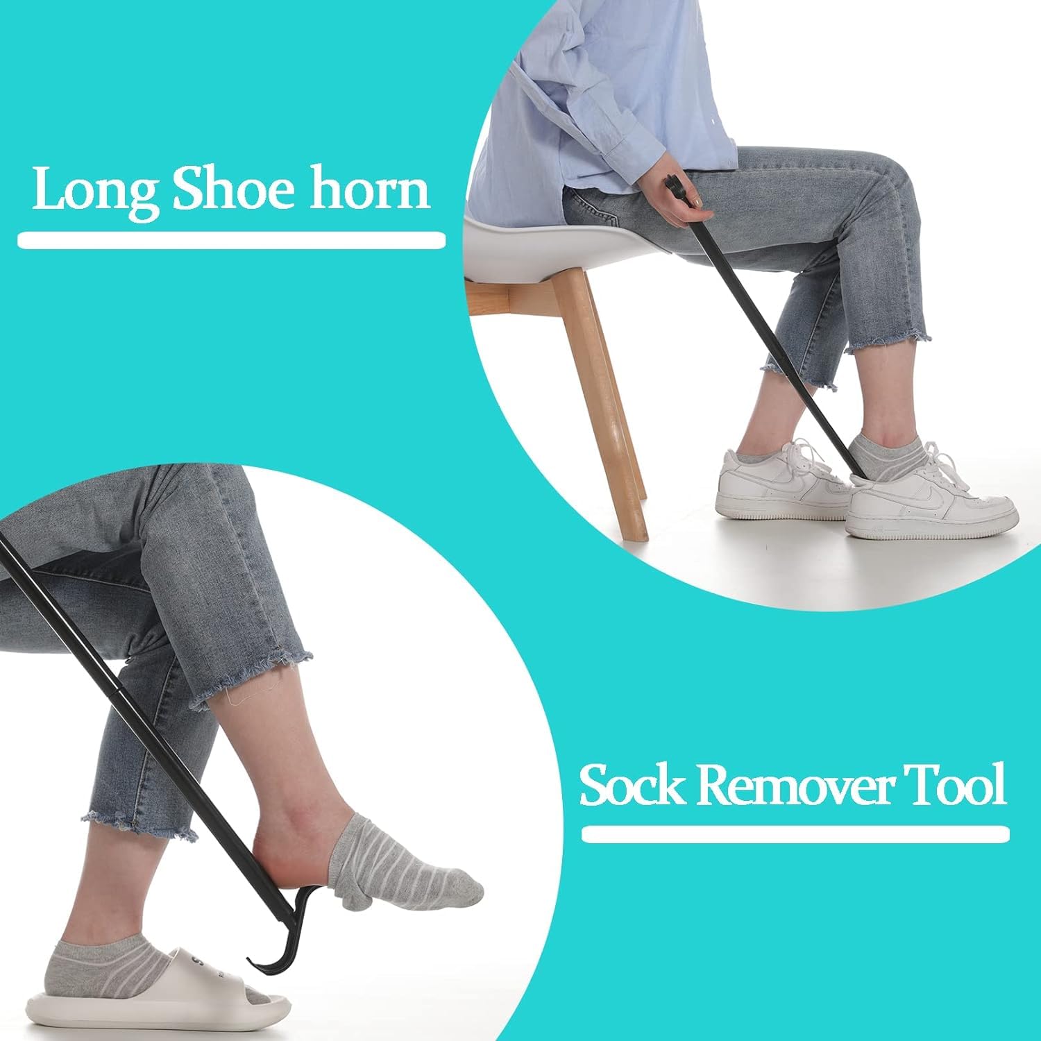 Fanwer Bastone lungo 90,2 cm, calzascarpe con manico lungo per anziani, strumento di rimozione dei calzini, regolabile, per disabili e problemi alla schiena