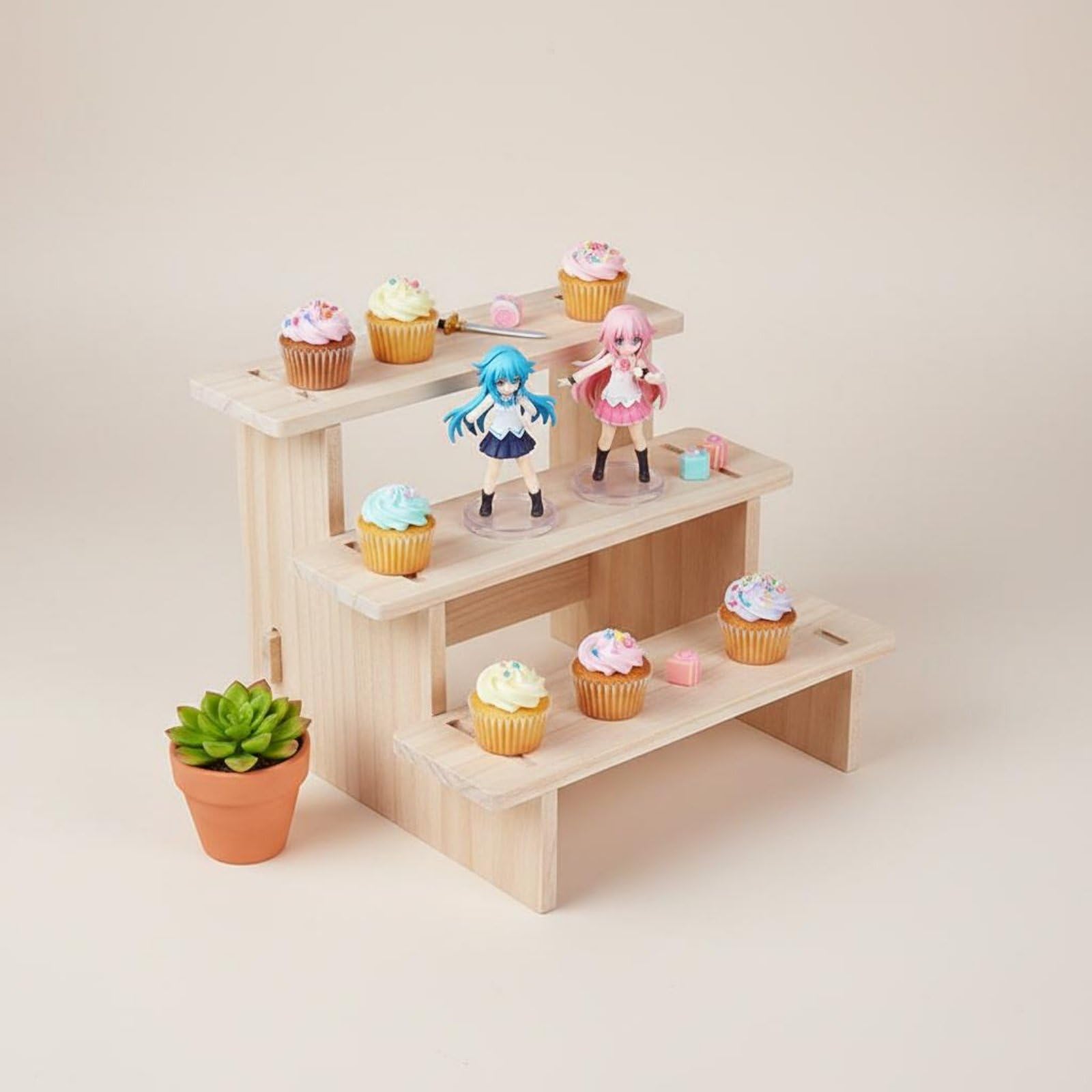 Amazon.co.jp: FytStycale 木製階段棚 天然木 フィギュア陳列ラック