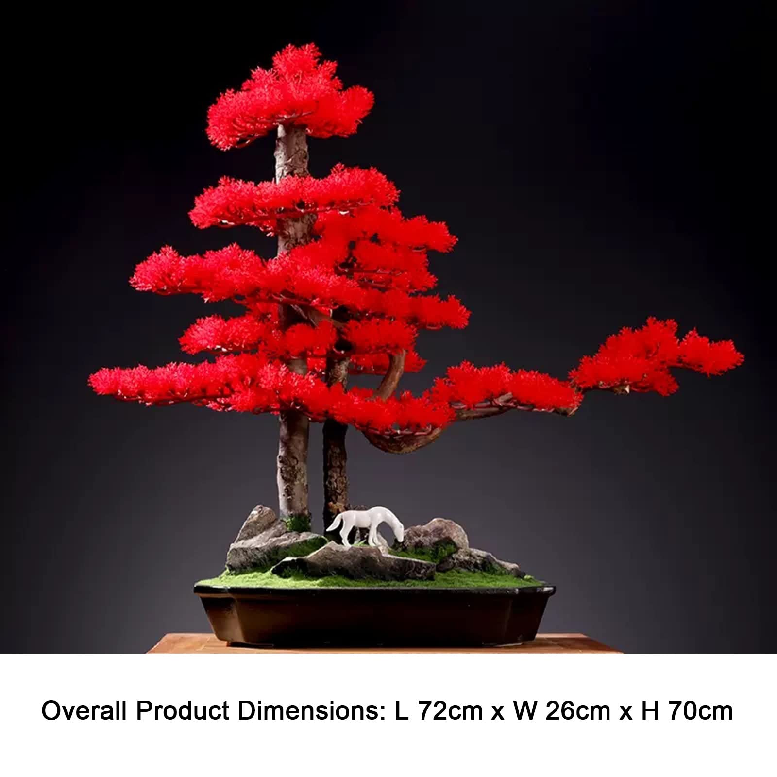Bonsai artificiale Bonsai artificiale for interni, decorazione di grandi piante finte con vasi in ceramica, foglie rosse e scultura di pony, for tavolo da casa, scrivania, camera da letto, soggiorno,