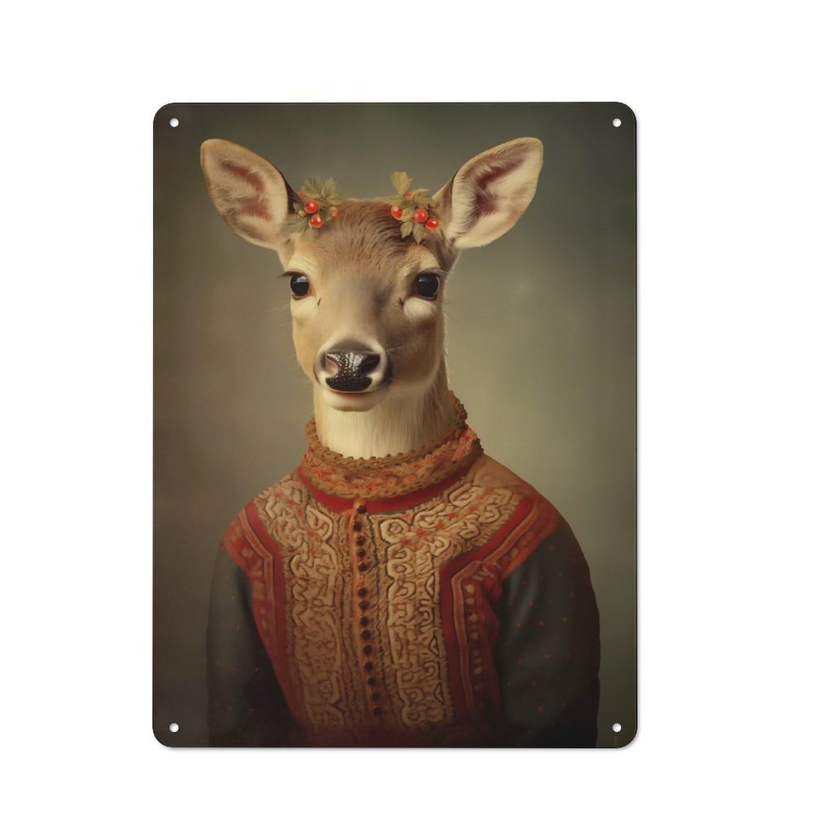 Fawn in A Dress Metal Wall Sign 40x30cm, Modern Retro Loft Wall Plaque for Flat, Bar, Studio Or Gallery Wall