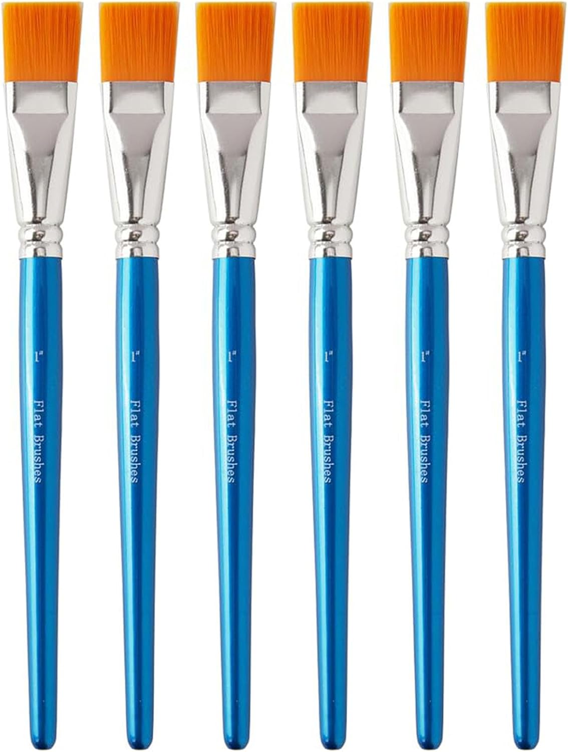 1 Inch Flat Paint Brushes for Acrylic Painting, 50 Pcs Synthetic Nylon Hair Paint Brushes Bulk with Wooden Handle for Acrylic Watercolor Oil Detail Painting (Blue, 50 Pcs)