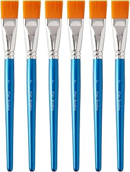 1 Inch Flat Paint Brushes for Acrylic Painting, 6Pcs Synthetic Nylon Hair Paint Brushes Bulk with Wooden Handle for Acrylic Watercolor Oil Detail Painting Blue, 6 Pcs