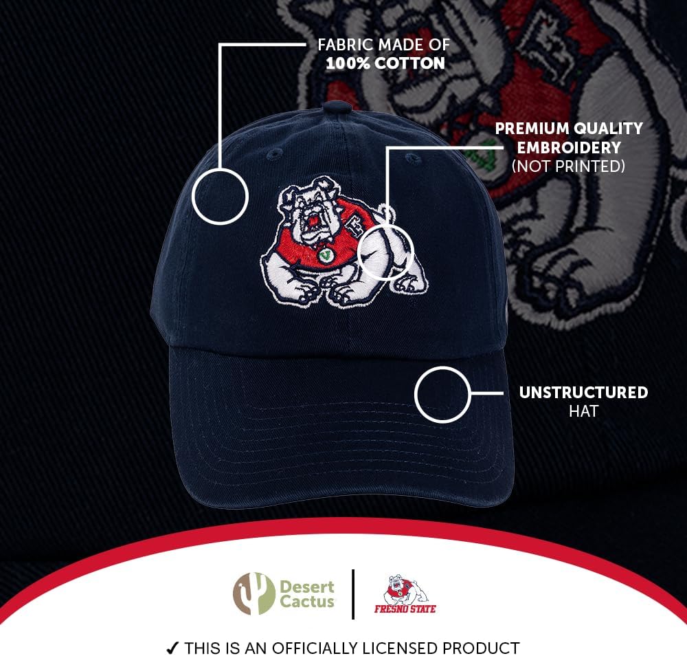 Desert Cactus California State University Fresno Baseball Hat Bulldogs Embroidered Cap with Adjustable Cloth Strap Adult (Style A) Blue