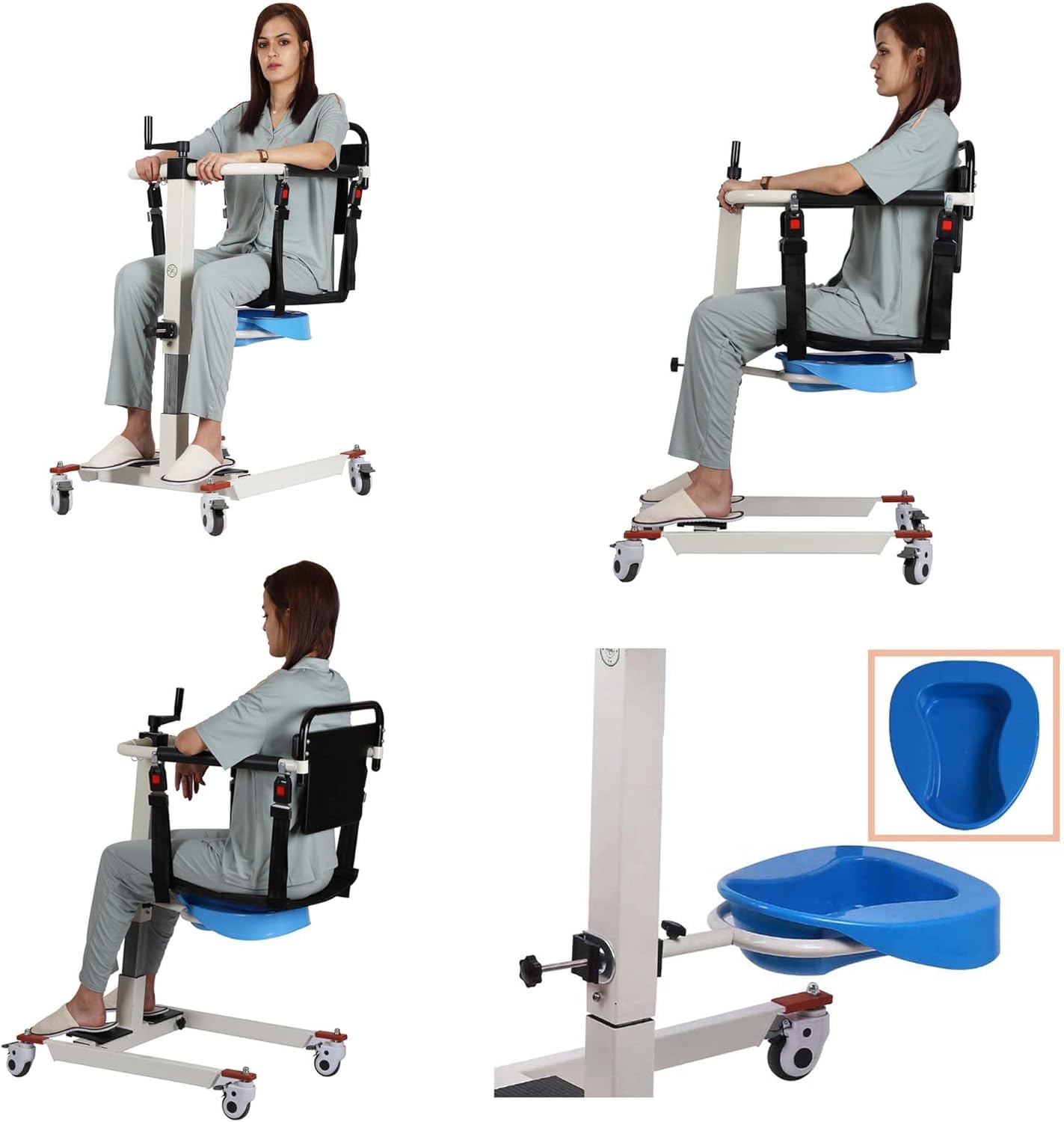 Patient Lift Transfer Chair, Patient Lift for Home Portable Car Lift Transfer Lift Wheelchair Transfer Lift Aid for Disabled and Elderly Nursing Bedside Commode Transport Chair (Basic + Bedpan)