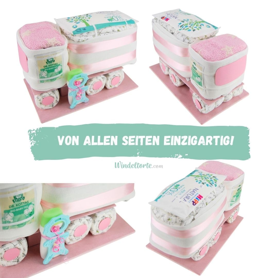 Lastwagen Lastauto - Geburtsgeschenke - Geschenk für das Baby - Taufgeschenk - Pullerparty - Pinkelparty - jetzt Torte kaufen (Rosa/Mädchen)