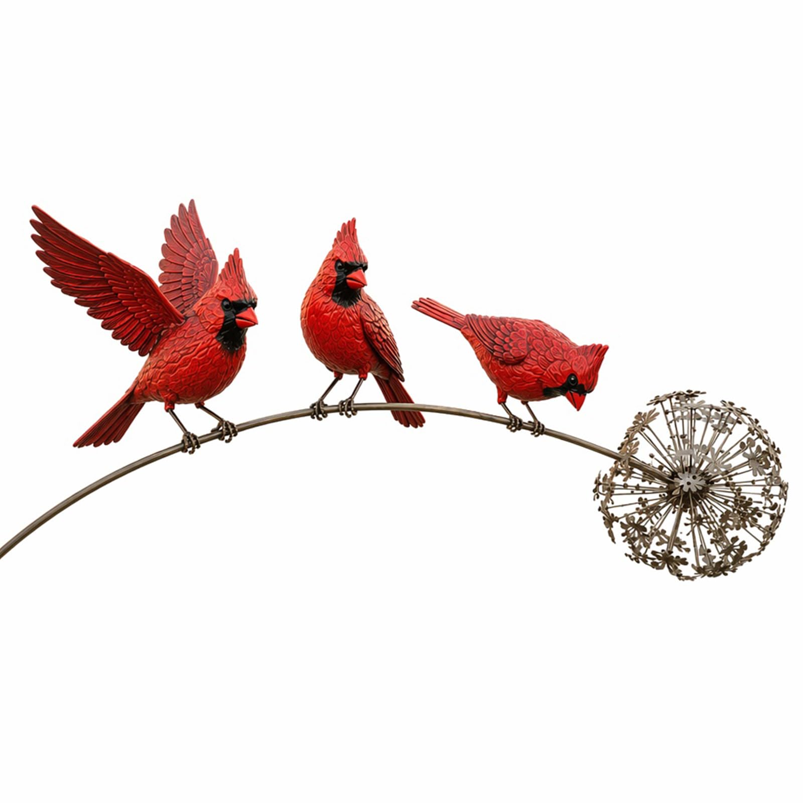 Metal Robin Bird Garden Stake Dandelion Accent Rustic Yard Art Flower Decor