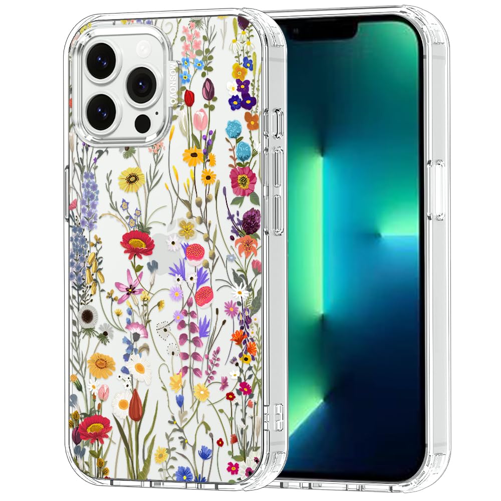 MOSNOVO Case for iPhone 13 Pro Max, [Buffertech 6.6ft Military-Grade Drop Protection] [Anti Peel Off Tech] Clear TPU Bumper Phone Case Cover Design -