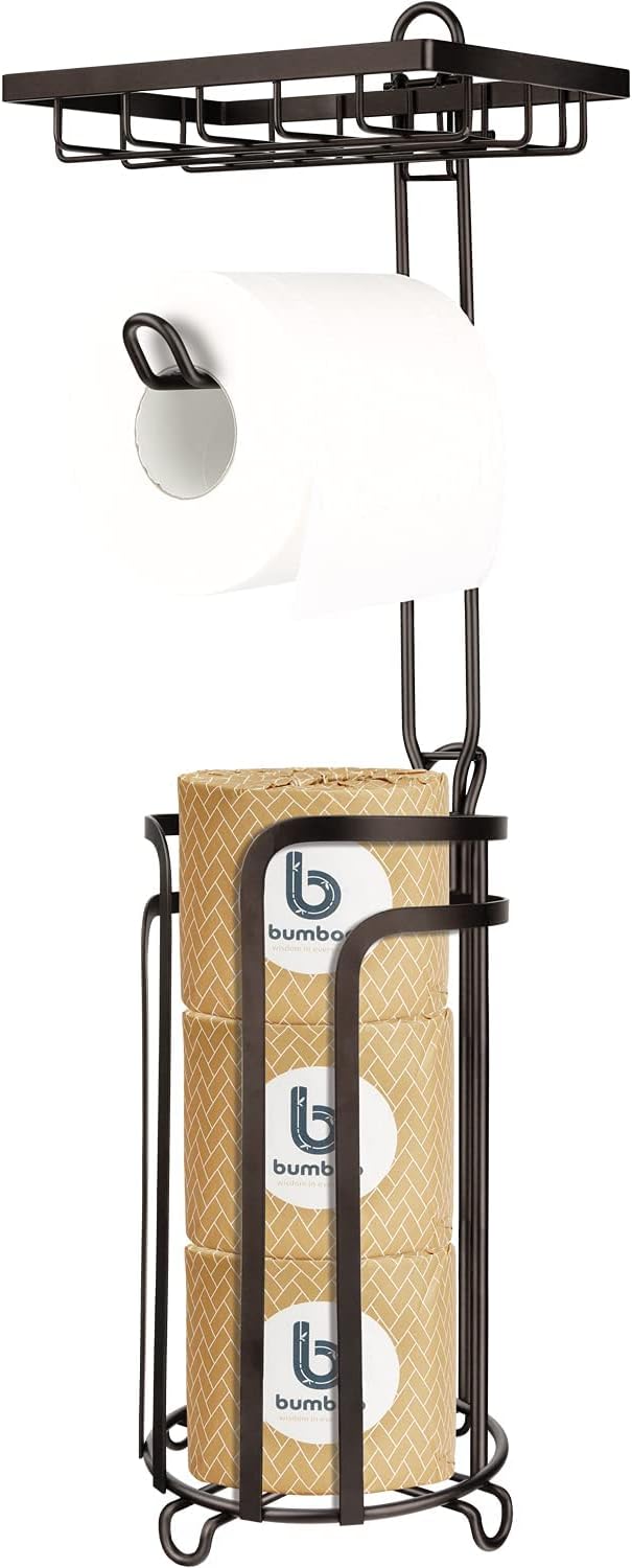 Amazon.com: Toilet Paper Holder Stand with Shelf, Free Standing Toilet Tissue Roll Storage Rack ...