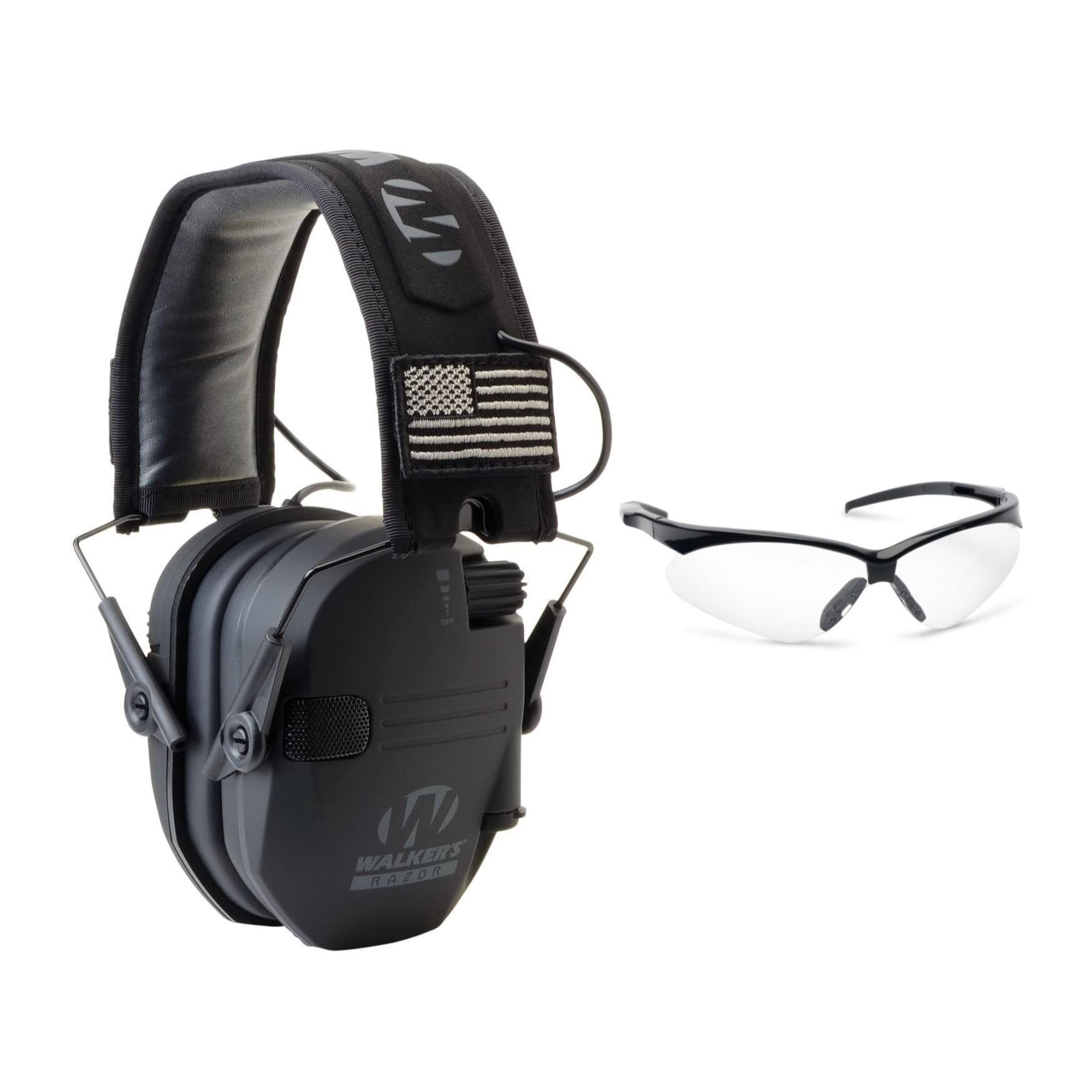 Walker's Razor Slim Electronic Hearing Protection Muffs with Sound Amplification and Suppression and Shooting Glasses Kit