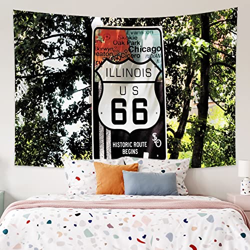 Qinunipoto タペストリー ルート66 route66 アメリカン 米国 100x70cm アート デコレーション 多機能 おしゃれ 壁掛け インテリア 雰囲気転換 飾り 布ポスター ビデオ会議 撮影用 背景布 新居お祝い 個性ギフト ポリエステル