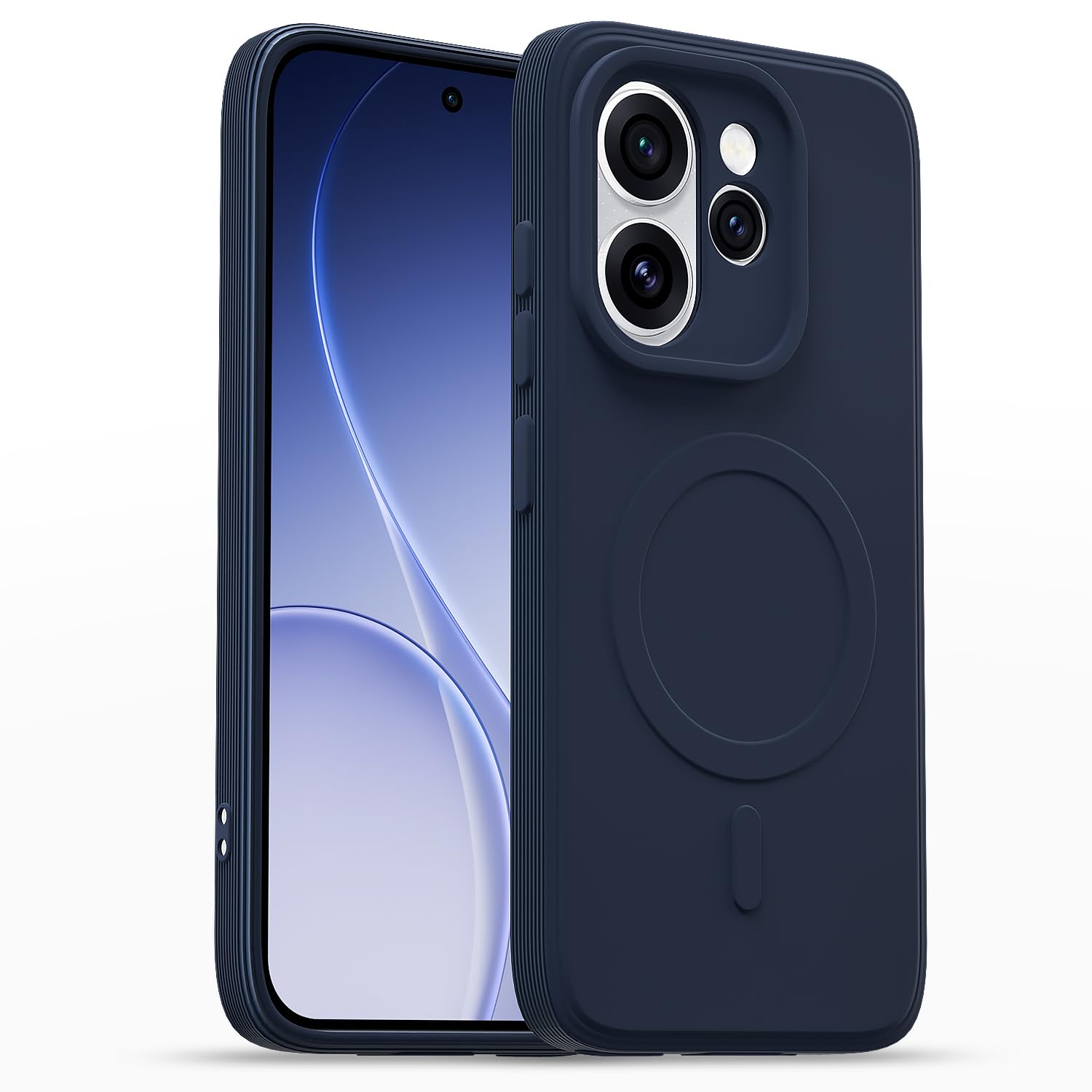 Amazon Basics Back Cover for Oppo Reno 15 Pro Mini 5G Soft Matte Silicone with Camera Protection | Mag-Safe Logo (Not Mag-Safe Compatible) | Shockproof Slim Fit Bumper Case (Blue)