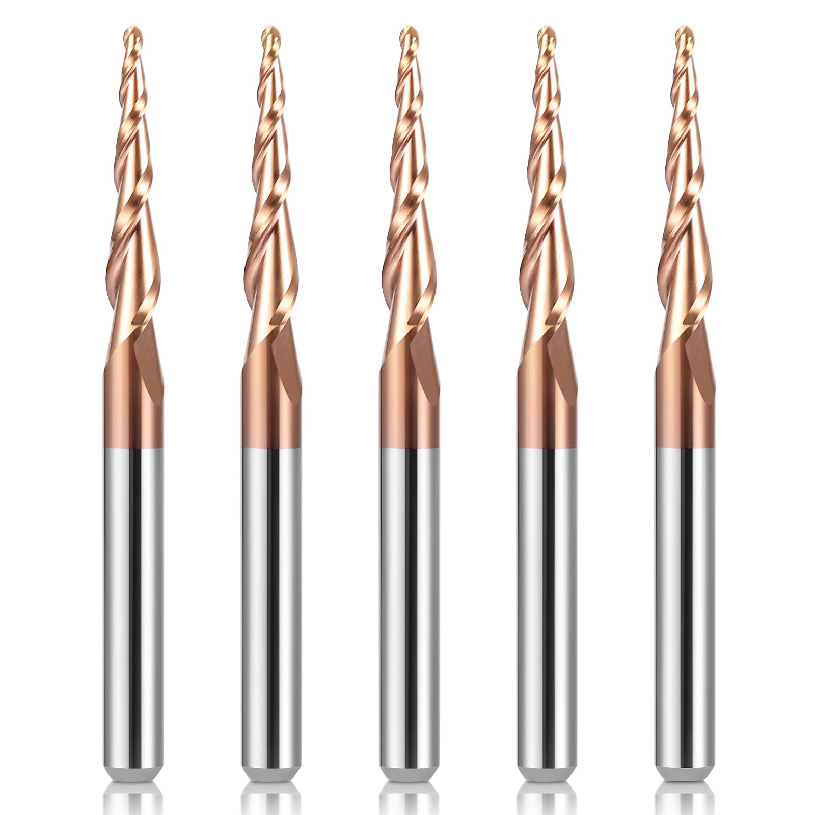 HQMaster Tapered Ball Nose End Mill 1/8 inch Shank Tungsten Carbide Cutter 3D Woodworking Tool CNC Router Bits (D=1.0mm)