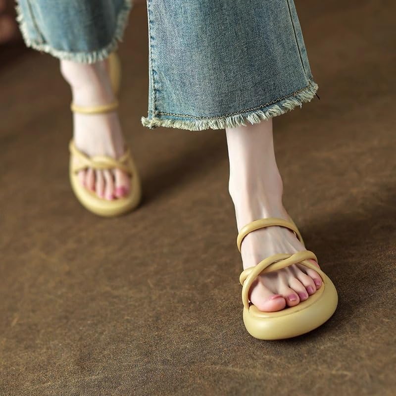 Round Toe Thick Sole Cross Tie Toe Sandals for Women Wearing Thick Heels for External Wear4